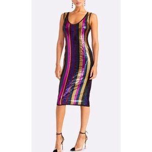 Rachel Roy Striped Veda Sequin Cocktail Dress